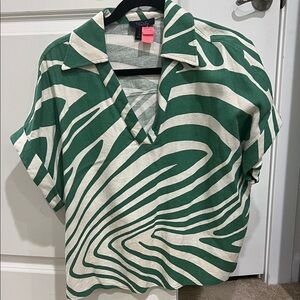 Rachel Roy Green and Cream Zebra Print Blouse
